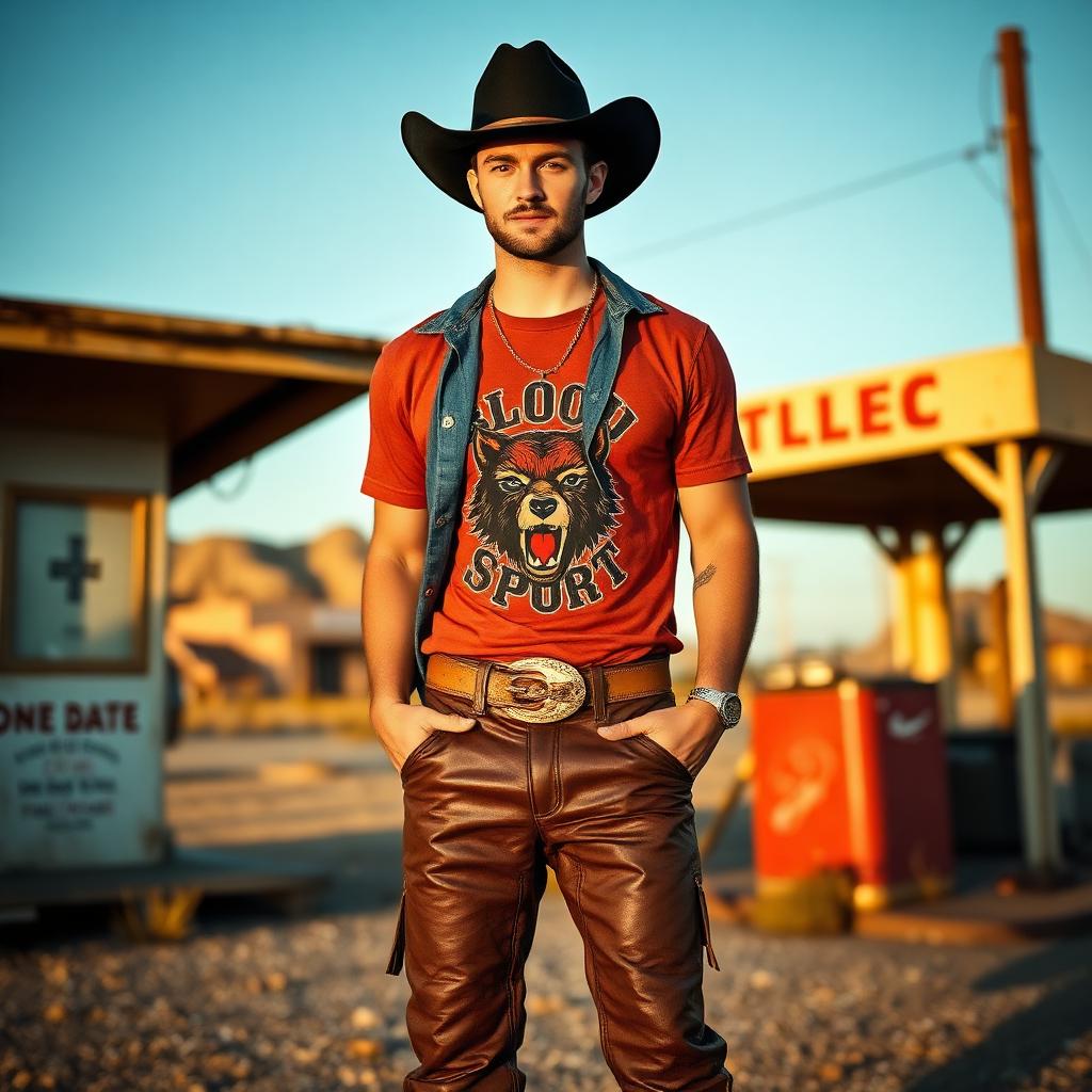 Outlaw Blood Sport bear with cowboy boots in the desert.